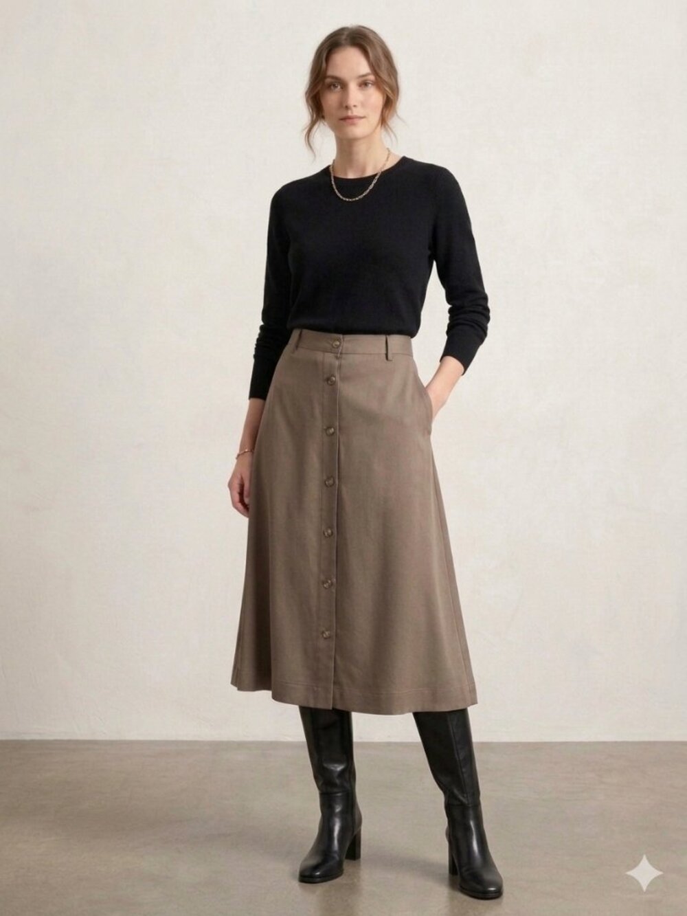 NWT - Reitmans A-Line Midi Skirt - Size L - Brown/Taupe Colour - Pockets